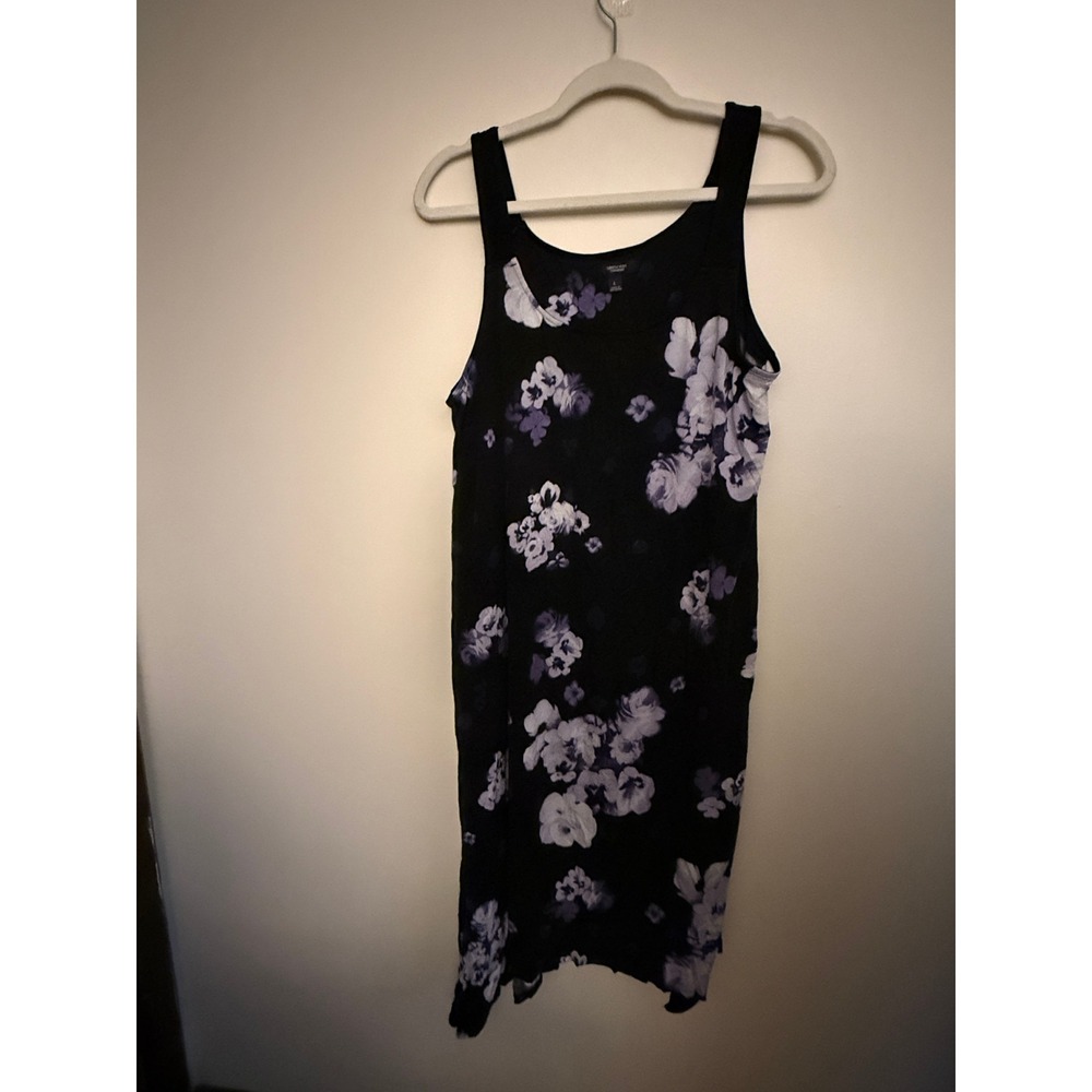 Simply Vera Vera Wang Black Floral Tank Dress Womens Large Sleeveless Scoop Midi